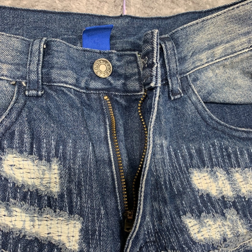 Aelfric Eden‎ Distressed Jeans Mens 30 Blue Ripped Patchwork Streetwear Straight - Picture 7 of 10